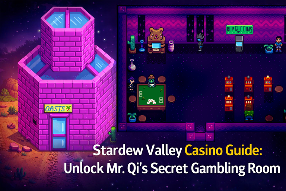 Mr Qi casino entrance behind Sandy's Oasis store in Stardew Valley desert